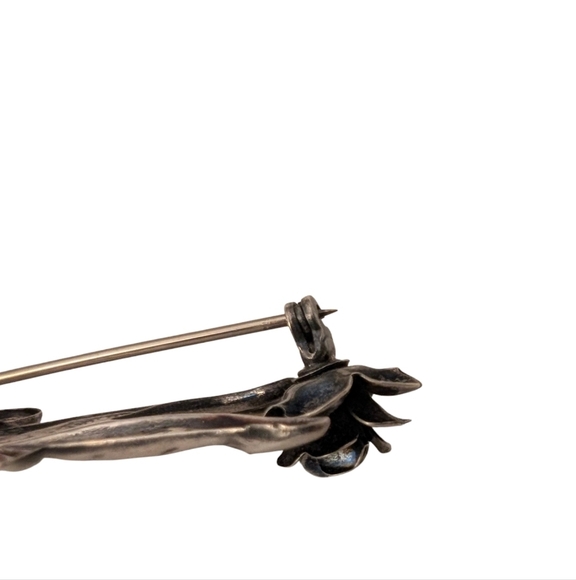 ROSE FLOWER Sterling Silver Vintage Retro Brooch Leaf Pin - Picture 7 of 9